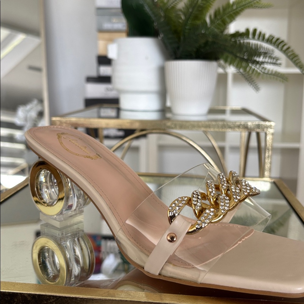 Chic Clear Strap Mules with Gold Rhinestone Accent